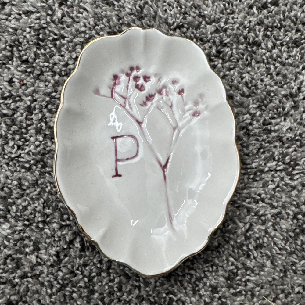 Anthropologie Botanical Monogram Initial Trinket Dish Letter "P"